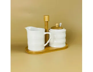 Набор сахарница с ложкой и молочник 300мл на подставке Lenardi Bamboo 140-068