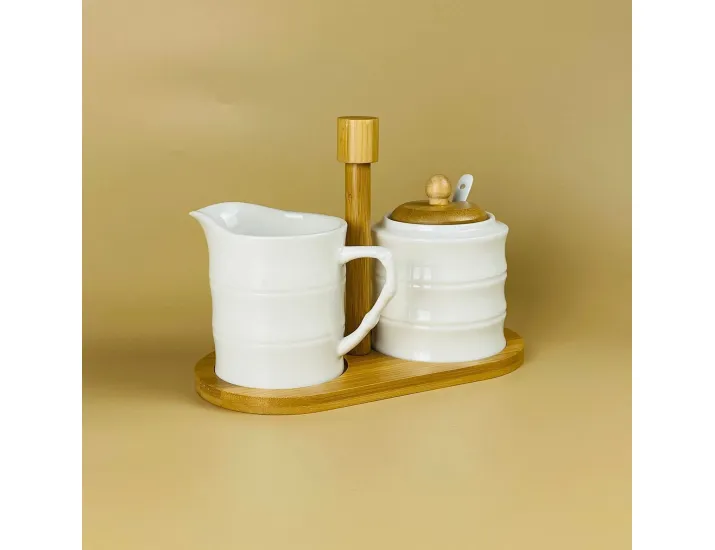 Набор сахарница с ложкой и молочник 300мл на подставке Lenardi Bamboo 140-068