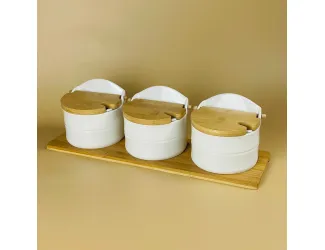 Набор из 3 банок 440мл с ложками на подставке Lenardi Bamboo 140-178