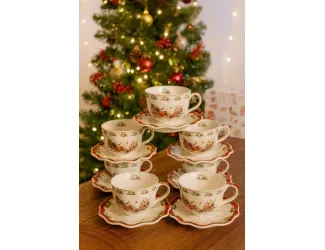 Набор чайных пар на 6 персон 12 предметов 190мл Lenardi Новогодний 205-293
