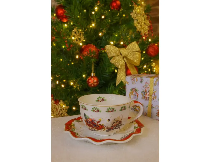 Набор чайных пар на 6 персон 12 предметов 190мл Lenardi Новогодний 205-293