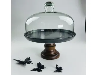 Тортовница 28см на ножке со стеклянной крышкой Lenardi Blackwood 235-056