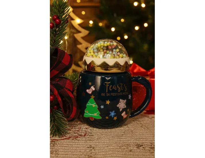 Кружка с крышкой 470мл Lenardi Новогодний 315-003 синяя