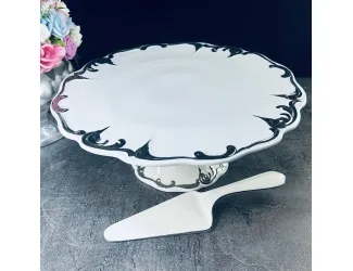 Тортовница 31см на ножке с лопаткой Lenardi ARGENTO 666-398