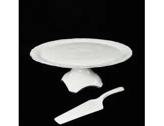 Тортовница 33см на ножке с лопаткой Lenardi Аврора золото 305-077