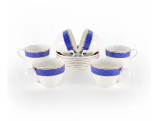 Набор чайных пар АККУ Аружан 250мл на 6 персон 12 предметов ярко-синий 71232/2А