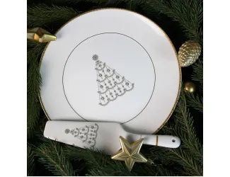 Блюдо для торта с лопаткой Акку Новый год (золото) 27,5см 7201А