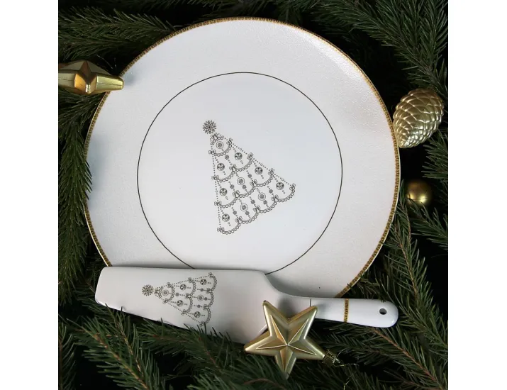 Блюдо для торта с лопаткой Акку Новый год (золото) 27,5см 7201А