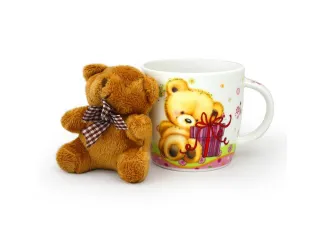 Набор кружка + мишка Акку 280 мл (зеленая) 7204А