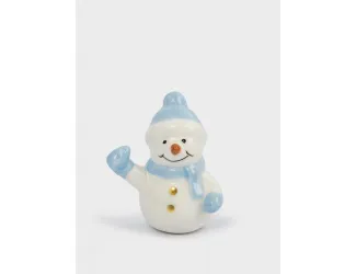 Статуэтка, 6 см, керамика D, бело-голубая, Снеговик в шапке и шарфе, Snowman