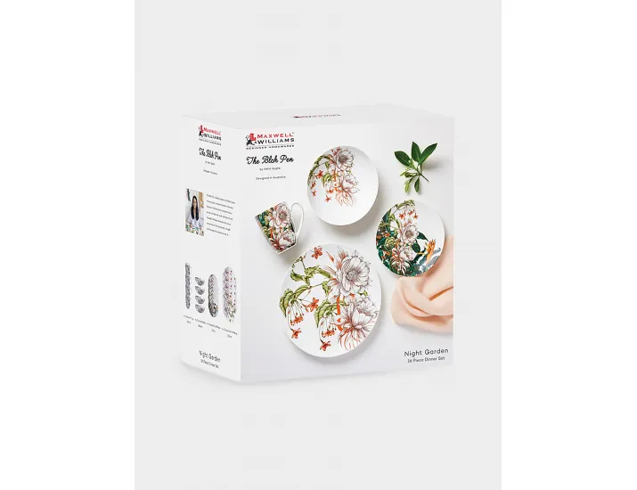 Набор обеденный 4 персоны 16 предметов белый Тропические цветы Maxwell & Williams Night Garden Flower