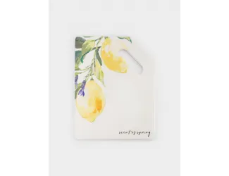 Подставка под горячее, 24x18 см, с ручкой, керамика/пробка, белая, Лимон на ветке, Palermo