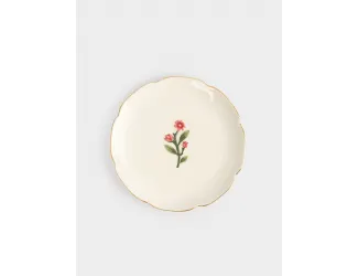 Тарелка десертная, 17 см, керамика, молочная, с золотистым кантом, Фиолетовые цветы, Gentle flower