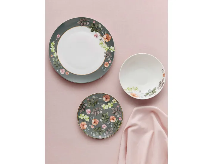 Набор обеденный 4 персоны 12 предметов серо-зеленый Цветы Maxwell & Williams Arcadia