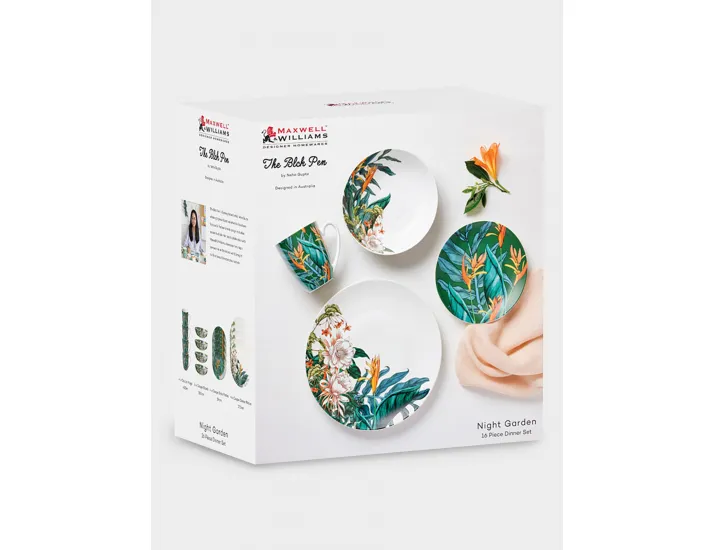 Набор обеденный 4 персоны 16 предметов зеленый Стрелиция Maxwell & Williams Night Garden Foliage