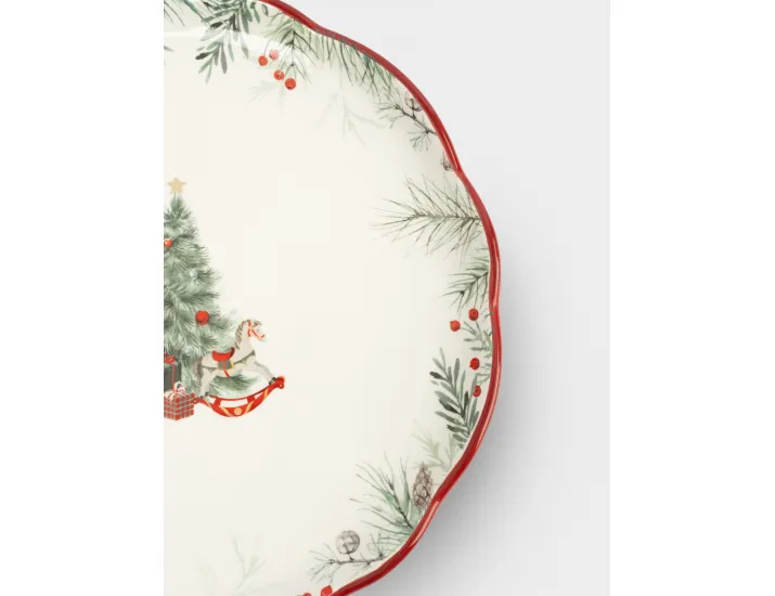 Тарелка обеденная 24 см красная Лошадка у елки Anna Lafarg Festival