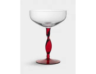 Бокал-креманка для шампанского, 370 мл, 2 шт, стекло, красная ножка, Villalago