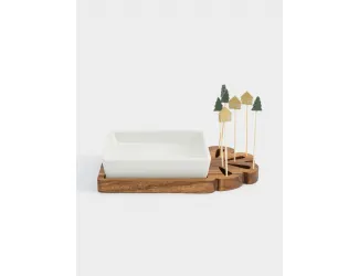 Набор для закусок, 2 пр, на подставке, со шпажками, керамика/дерево, Подарок, New year