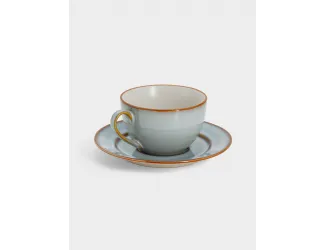 Пара чайная, 1 перс, 2 пр, 220 мл, керамика, серо-бежевая, с коричневым кантом, Mandala