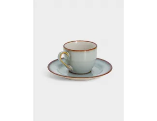 Пара кофейная, 1 перс, 2 пр, 90 мл, керамика, серо-бежевая, с коричневым кантом, Mandala