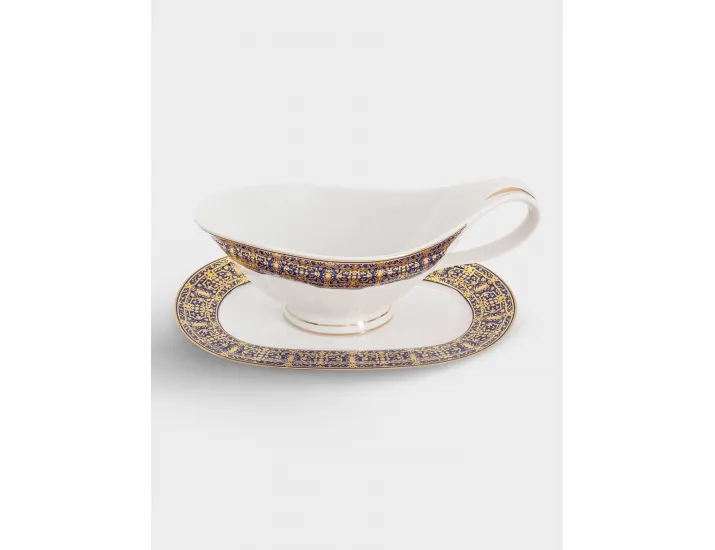 Сервиз обеденный 6 персон 27 предметов бело-синий с золотистым орнаментом Anna Lafarg Византия