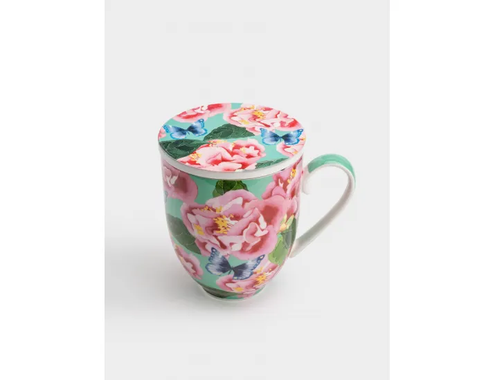 Кружка 400 мл с подставкой зеленая Камелии и бабочки Maxwell & Williams Posey