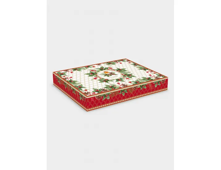 Блюдо 30x21x5 см белое с красным кантом овальное Ягоды и листья Easy Life Christmas Berries