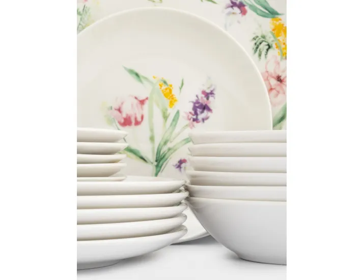 Сервиз обеденный 6 персон 18 предметов белый Акварельные цветы Anna Lafarg Bouquet