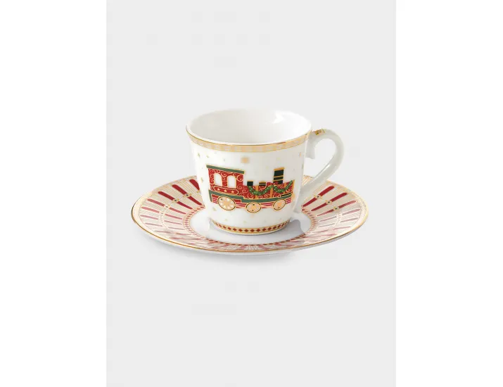 Набор чайный 2 персоны 4 предмета белая с золотистым кантом Паровоз Easy Life Polar Express