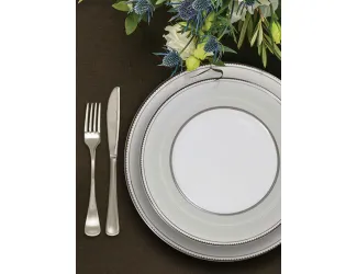 Сервиз обеденный 6 персон 27 предметов серо-бежевый с серебристым кантом Anna Lafarg Marengo