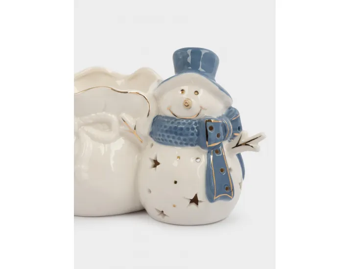 Конфетница 17х11 см бело-голубая Снеговик с мешком Anna Lafarg Snowfall