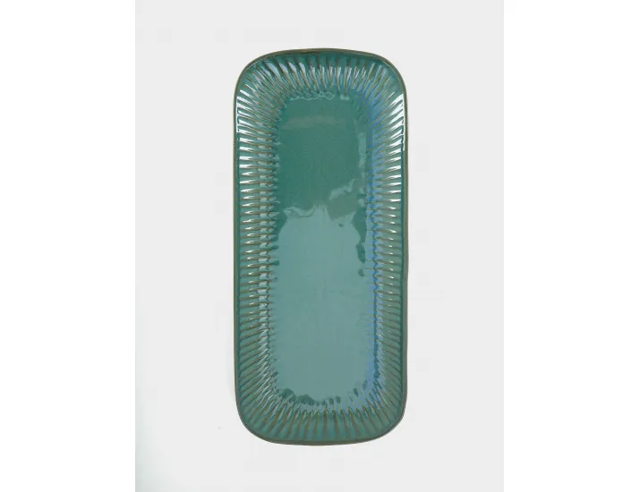 Блюдо 36x16 см прямоугольное зелёное Полосы Easy Life Gallery