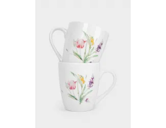 Кружка, 350 мл, 2 шт, фарфор P, белый, Акварельные цветы, Bouquet