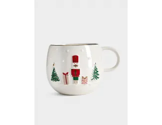 Кружка, 400 мл, фарфор P, белая, с золотым кантом, Щелкунчик, Let It Snow