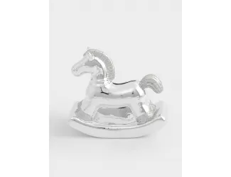 Копилка, 13 см, фарфор P, серебристая, Лошадка-качалка, Horse