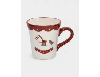 Кружка, 510 мл, керамика D, бело-красная, Лошадка-качалка, New year