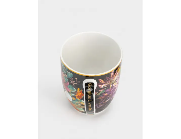 Кружка 400 мл черная Лилии Carmani Baroque flowers