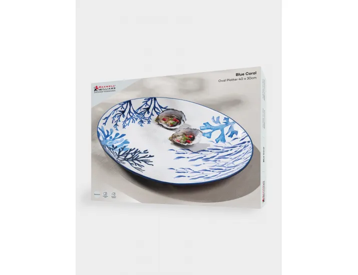 Блюдо 40х30 см белое овальное Синие кораллы Maxwell & Williams Blue Coral