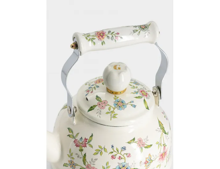 Чайник эмалированный 1,3 л с крышкой с покрытием молочный Цветы Ejiry Provence