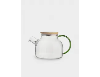 Чайник заварочный, 1 л, стекло Б/дерево, зеленая ручка, Branch