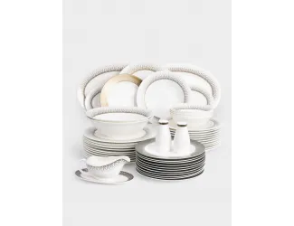 Сервиз обеденный 12 персон 50 предметов бело-зеленый с золотистым кантом матовый Anna Lafarg Virtus