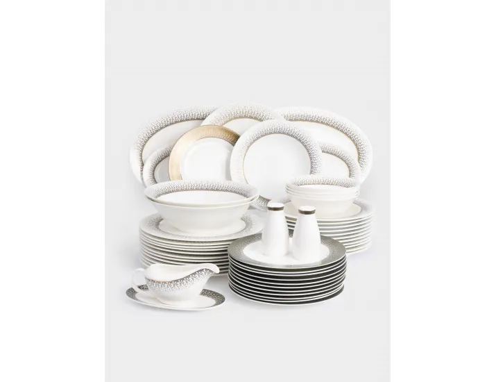 Сервиз обеденный 12 персон 50 предметов бело-зеленый с золотистым кантом матовый Anna Lafarg Virtus