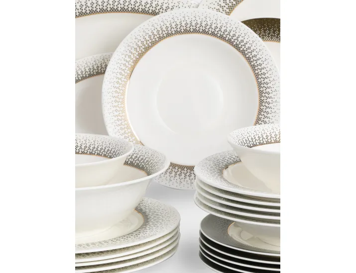 Сервиз обеденный 12 персон 50 предметов бело-зеленый с золотистым кантом матовый Anna Lafarg Virtus