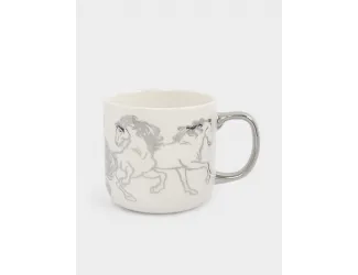 Кружка, 400 мл, фарфор N, бело-серебристая, Лошади, Horse