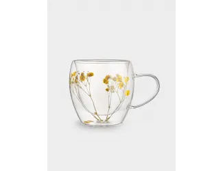 Кружка, 240 мл, стекло Б, с сухоцветами внутри, Желтые цветы, Wind-mystery