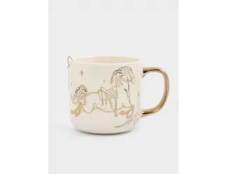 Кружка, 400 мл, с ситом для заваривания, фарфор N/сталь, золотистая, Лошадь/Звезда, Horse