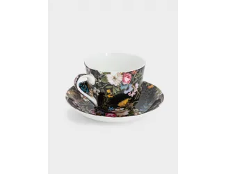Чашка с блюдцем, 480 мл, Полночные цветы