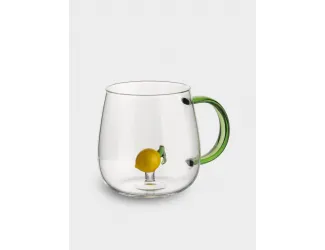 Кружка, 400 мл, стекло Б, зеленая ручка, Лимон, Lemon