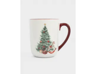 Кружка, 540 мл, керамика D, красная, Лошадка у елки, Festival