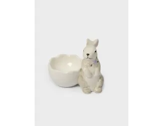 Подставка для яйца, 8 см, керамика, серая, Кролик с цветами, Brown Rabbit